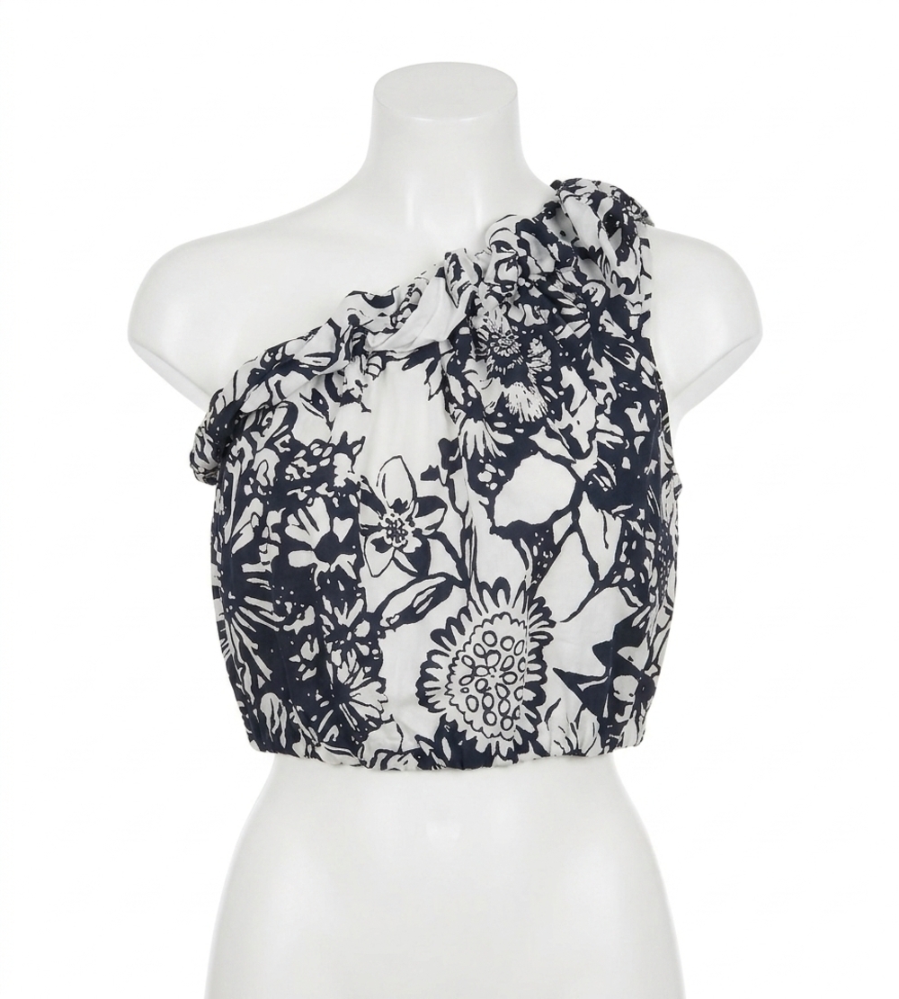 NEW VELVET BY GRAHAM & SPENCER camilla clementine print one shoulder top in blac